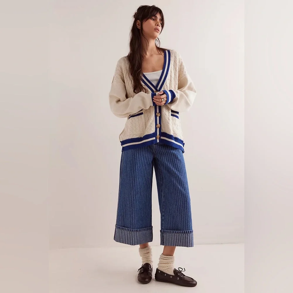 Free People We The Free Varsity Cardi in Ecru